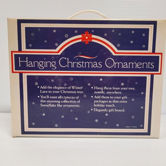 Ornaments Set 12 Metal Winter Lace Snowflake White Hanging Christmas Tree Box - Picture 2 of 10